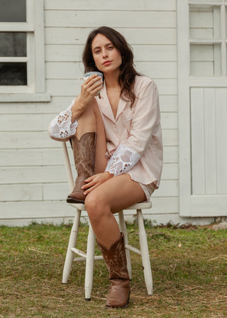 Pijama Shorts Calmaria Rosa Chá